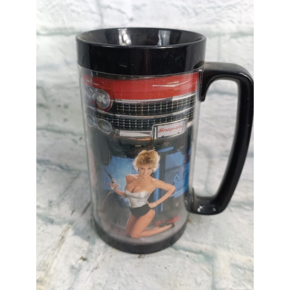 Vtg Snap-On Tools Thermo Serv Plastic Mug Cup PinUp Girls Barb NOV/DEC 1987 a13